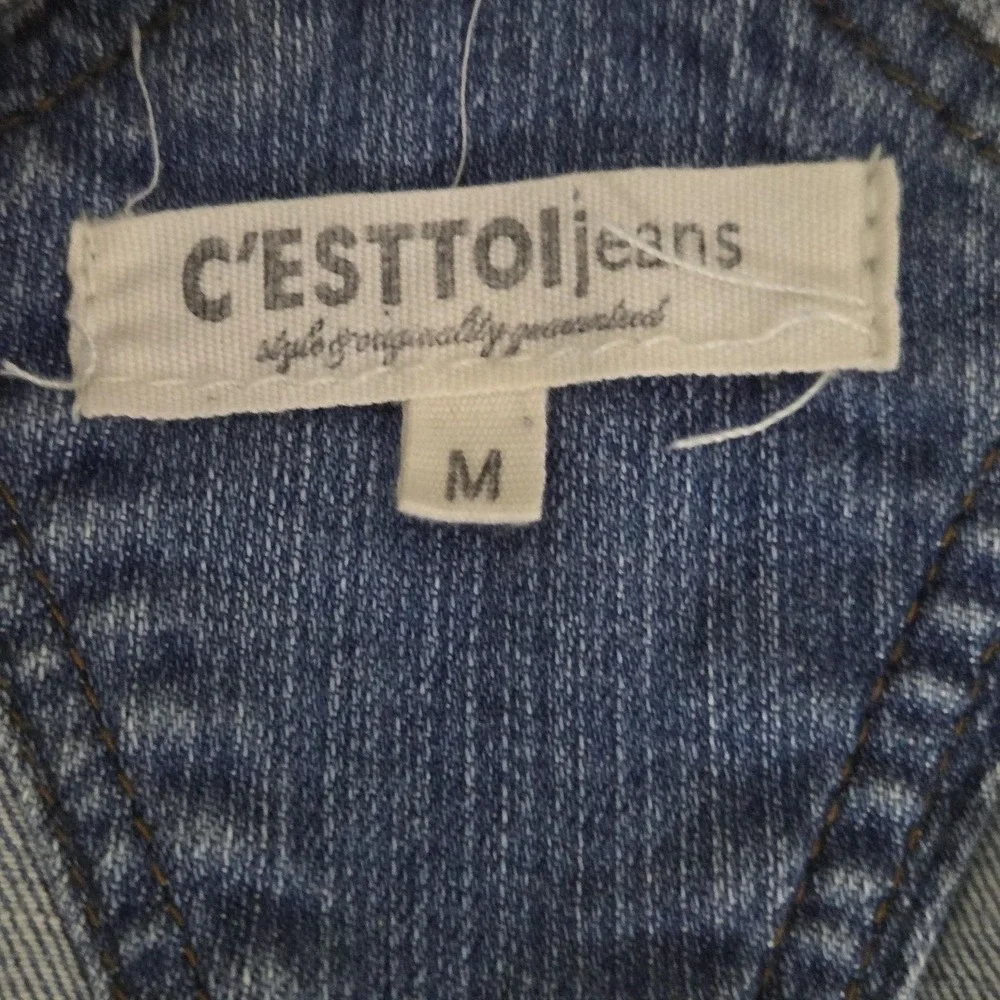 C'est Toi Jeans Overalls Womens Medium Blue Denim Ripped Distressed Bib Pockets